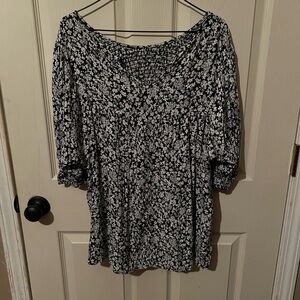 Black and White Floral Blouse